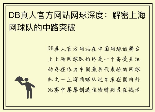 DB真人官方网站网球深度：解密上海网球队的中路突破